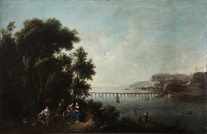 Paesaggio con ponte e personaggi - attribuito